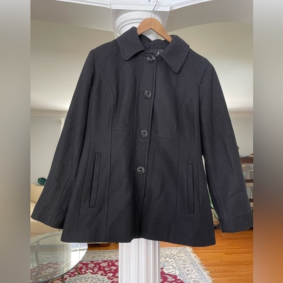 London Fog women’s size XLarge classic black button up wool blend pea Coat - Picture 1 of 8